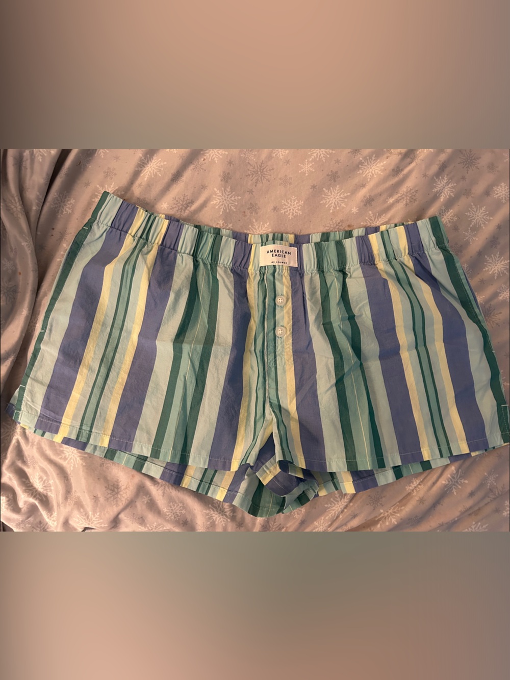 American Eagle Outfitters Striped Lounge Shorts - Blue, Green & Yellow